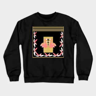 Black and Pink Art Deco Flamingos with a Golden Color Crewneck Sweatshirt